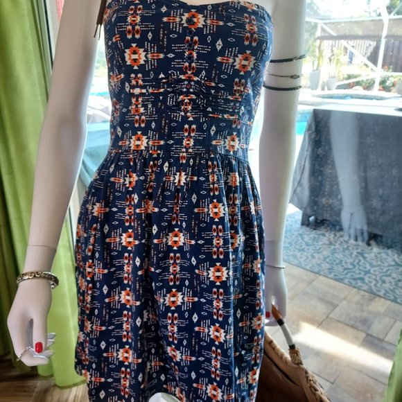 Navy Aztec print Romper Dress by BeBop: This is a junior brand: Size M - Picture 3 of 9